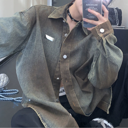 【トップス】春秋 アメリカンスタイル ヴィンテージ加工 合わせやすい シャツジャケット【FCシリーズ】