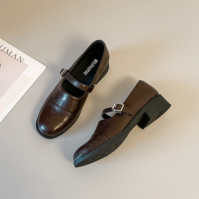 【シューズ】フトレザー ヴィンテージ ローファー 新作 パンプス マリージェーン フレンチスタイル シューズ