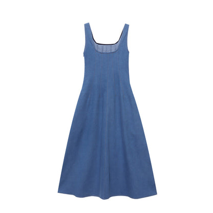 【ワンピース】夏 エレガント スクエアネック デニム ノースリーブ ワンピース 【SNシリーズ】