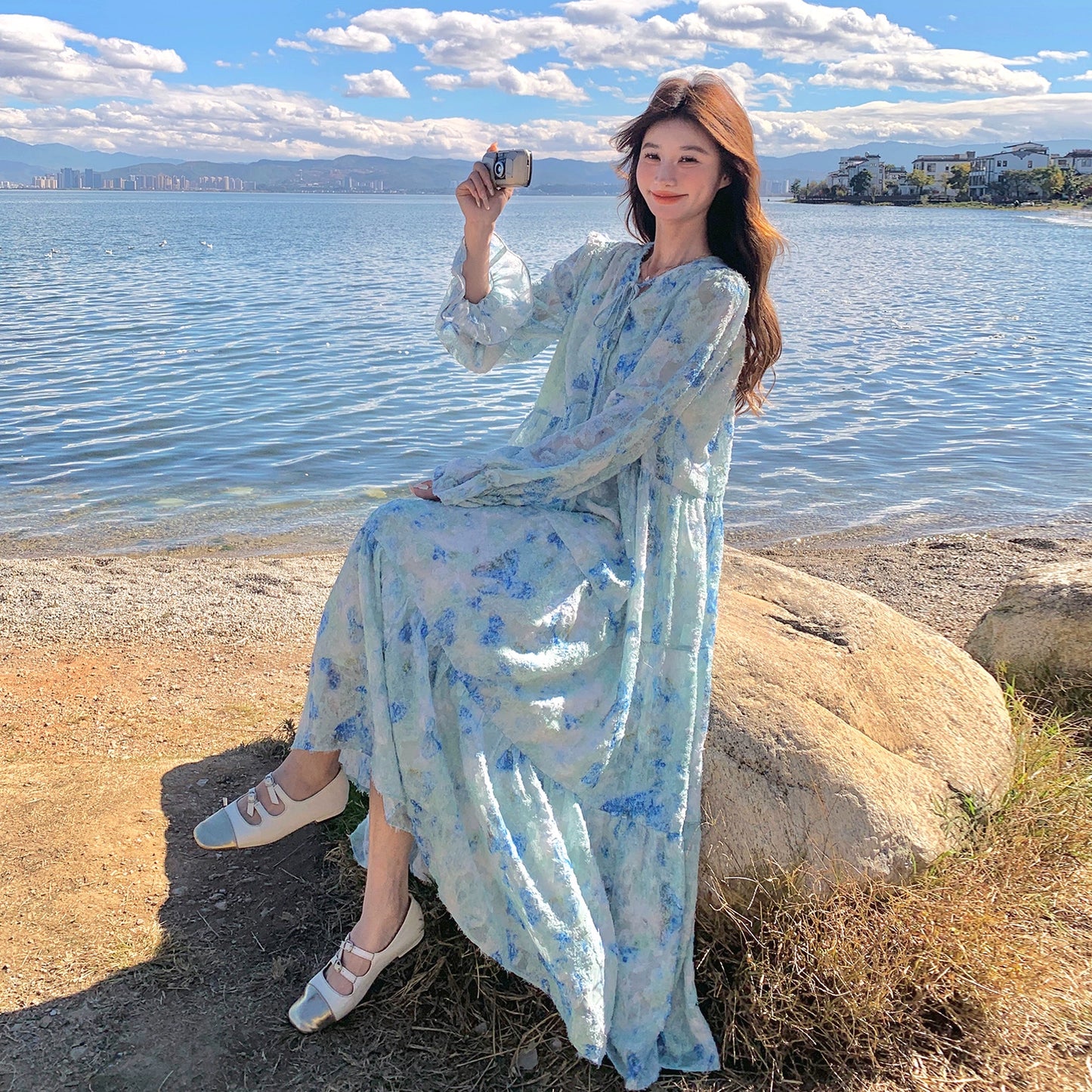 【ワンピース】フレンチロマンチック エレガンス リゾート風 日焼け防止 長袖ワンピース【SHシリーズ】