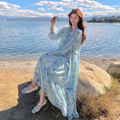 【ワンピース】フレンチロマンチック エレガンス リゾート風 日焼け防止 長袖ワンピース【SHシリーズ】