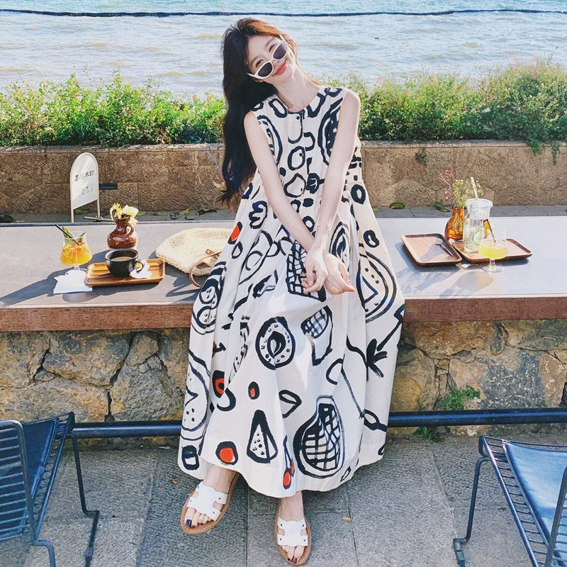 【ワンピース】デザイン感ある フレアノースリーブワンピース 夏新作 リゾート風ワンピース【SHシリーズ】