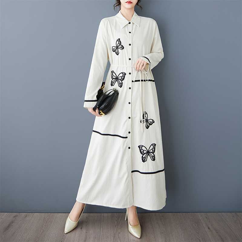 60%OFF⭐️期間限定【ワンピース】着痩せ 上品 ゆったり 文芸風 デザイン性 刺繍 切替 春新作 長袖 シャツワンピース【SHシリーズ】