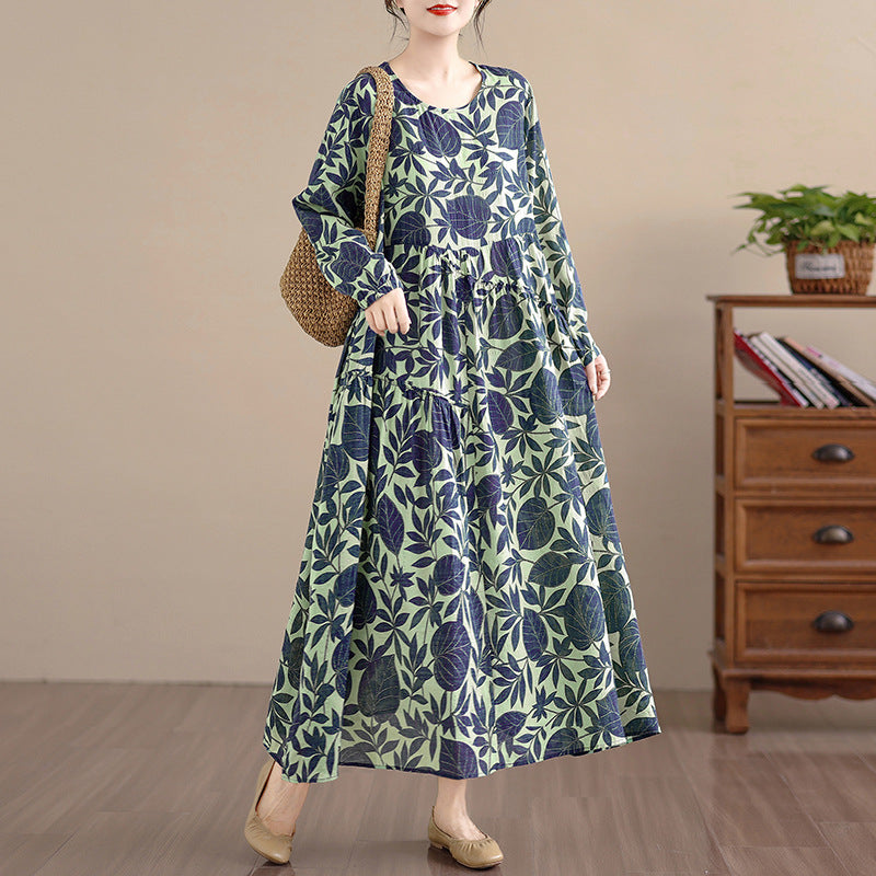 期間限定🍂60%OFF【ワンピース】花柄ワンピース レディース 春秋新作 コットン 長袖 ロング丈 フレア 大きいサイズ【SHシリーズ】