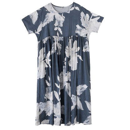 【ワンピース】夏 プリント 花柄 ゆるリラックス ラウンドネック 半袖 ワンピース 【SHシリーズ】