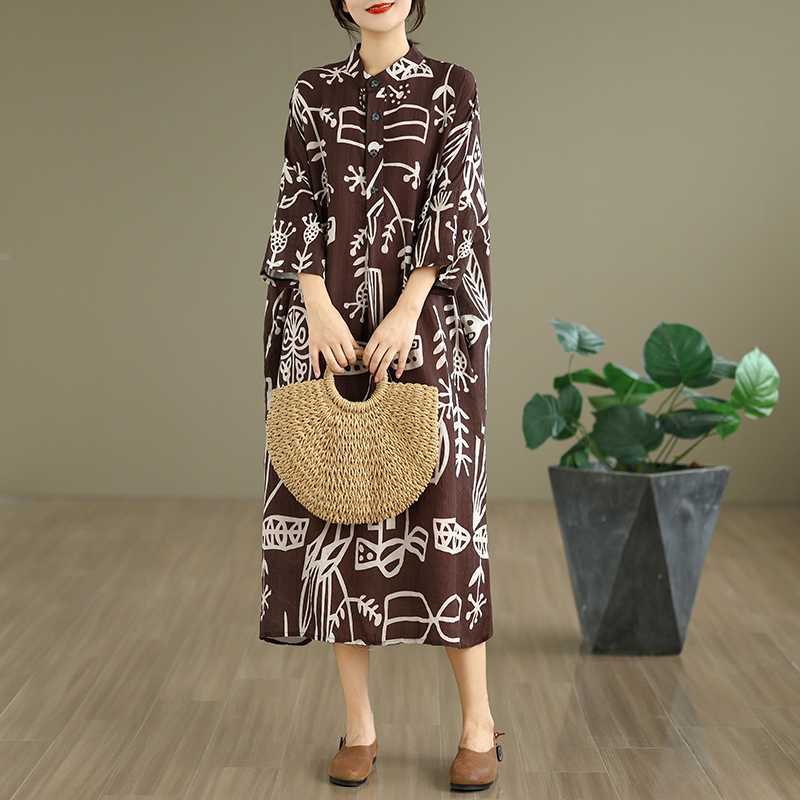 【ワンピース】春 秋 冬 レトロ プリント 花柄 ルーズ ワンピース 【SHシリーズ】