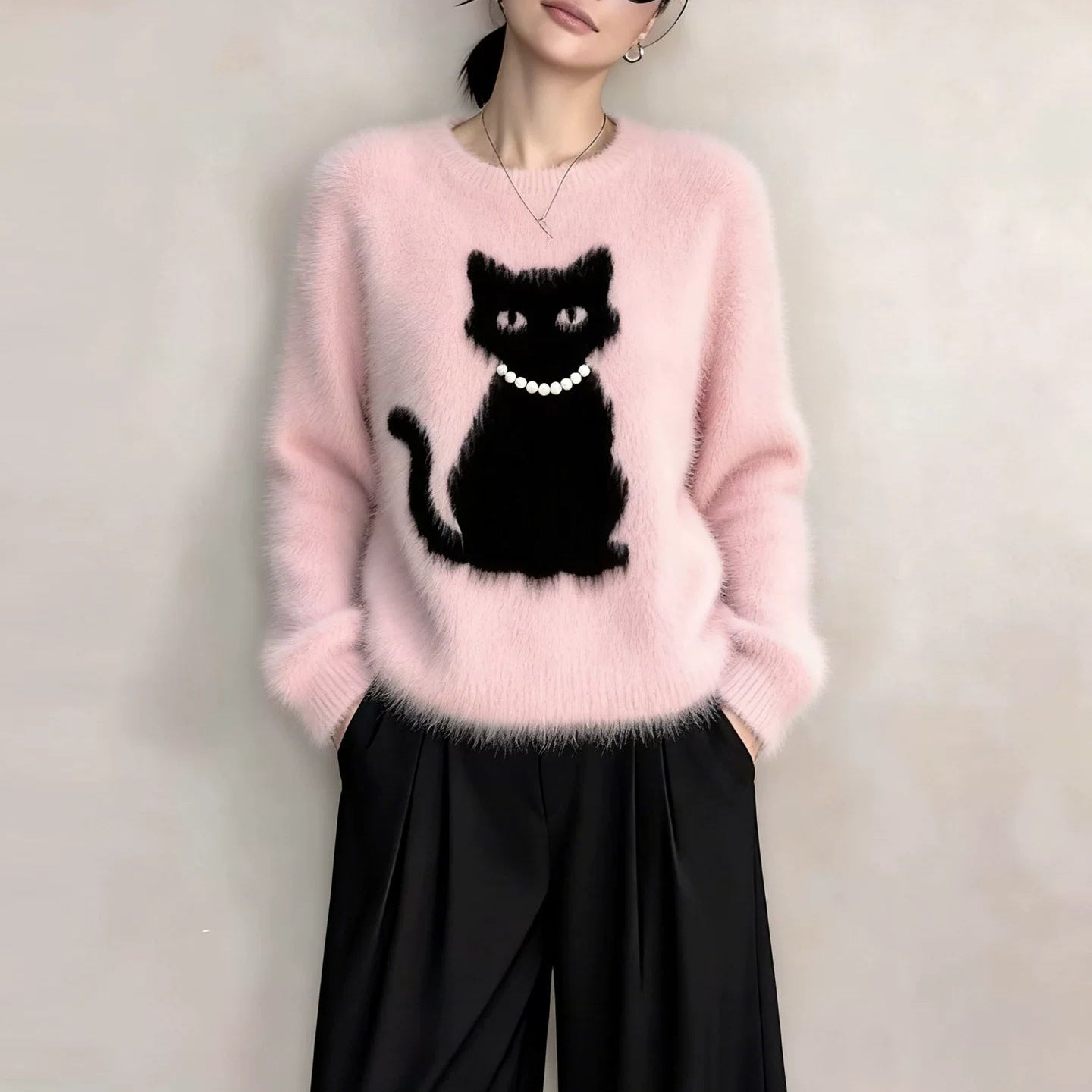 【トップス】ファッション ストリート 猫 合わせやすい ニットセーター