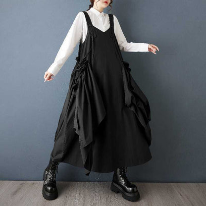 【ワンピース】ダーク系 ギャザー 春 秋 冬 ジャンパースカート 【AHシリーズ】