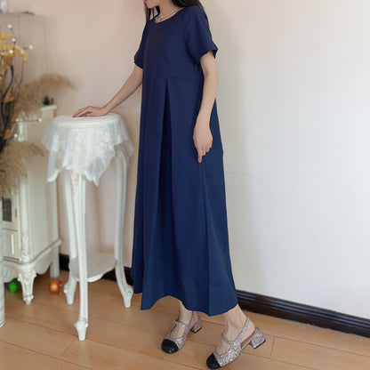 [洋裝] 透氣夏季圓領短袖連身裙