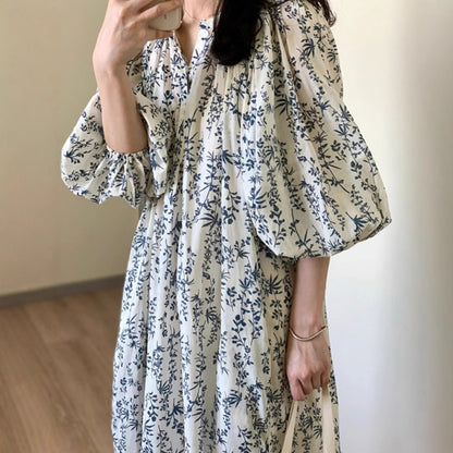 60%OFF⭐️【ワンピース】フレンチテイスト フラワープリント 半袖ワンピース レディース 夏 ロング丈 ウエストマーク 体型カバー 大人可愛い【SHシリーズ】