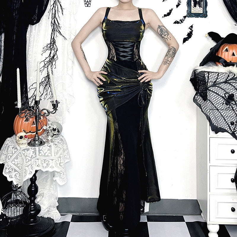 【ハロウィン】欧米風 エレガント レース バットスリーブ アシンメトリー ケープトップ＋ワンピース