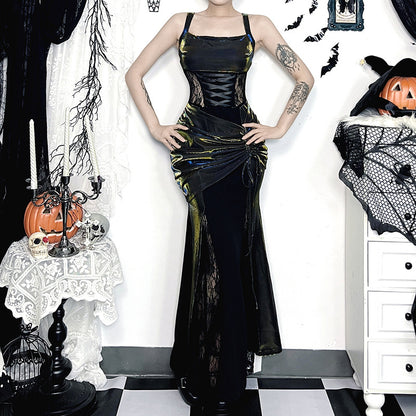 【ハロウィン】欧米風 エレガント レース バットスリーブ アシンメトリー ケープトップ＋ワンピース