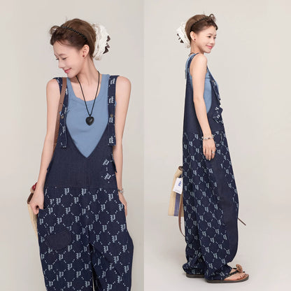 【ボトムス】モード系 デニムサロペット レディース Vネック ワイドパンツ オールインワン 個性的【JZシリーズ】