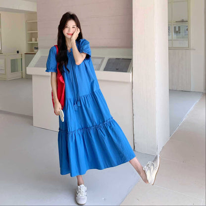 【ワンピース】高級感 パフスリーブ 夏 韓国風 ゆったり 細見え 半袖ワンピース