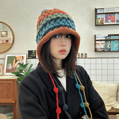 【グッズ】雰囲気 レインボー ニット帽 秋冬 手編み くすみ配色 ハット