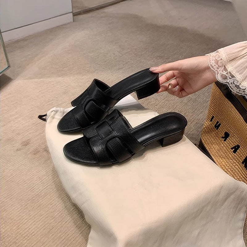 【シューズ】スクエアトゥ 太ヒール サンダル レディース 通勤OL 夏用 外履き