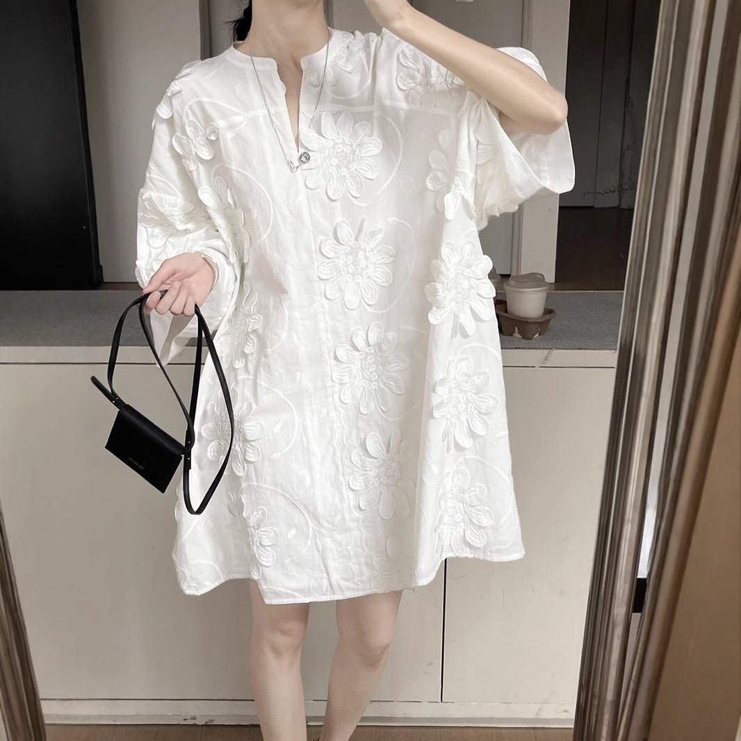 【ワンピース】夏 春 秋 コットン100% エレガント 着痩せ効果 ルーズ 半袖 ワンピース 【SNシリーズ】