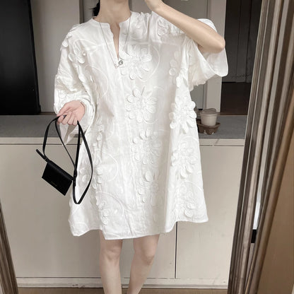 【ワンピース】夏 春 秋 コットン100% エレガント 着痩せ効果 ルーズ 半袖 ワンピース 【SNシリーズ】