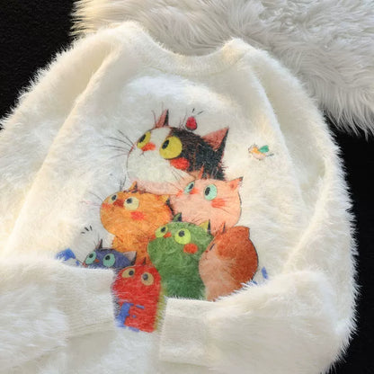 【トップス】ゆったり 小众 上品 クルーネック フェイクミンクニット レディース 猫 ニットセーター