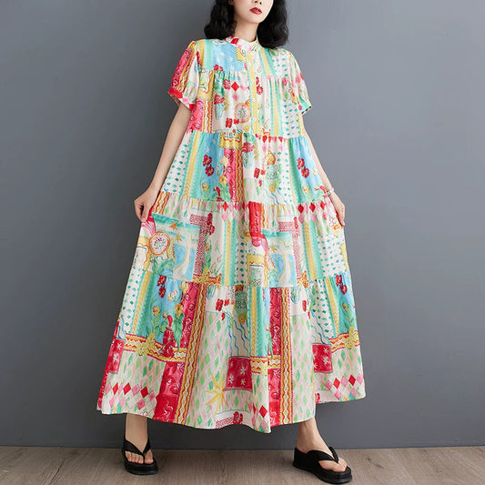 【ワンピース】ゆったり おしゃれなプリント ミディ丈 ワンピース 【SHシリーズ】