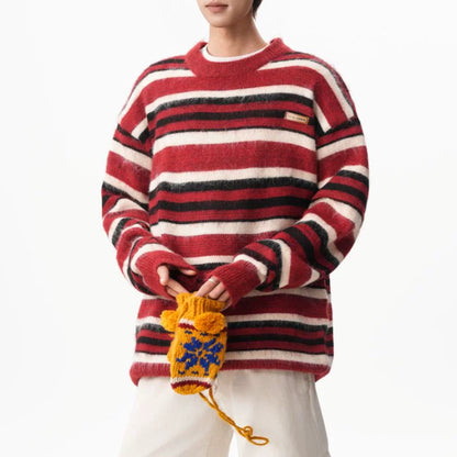 【トップス】アメリカン ストライプ カラーブロック 男女兼用 レトロ セーター【FCシリーズ】