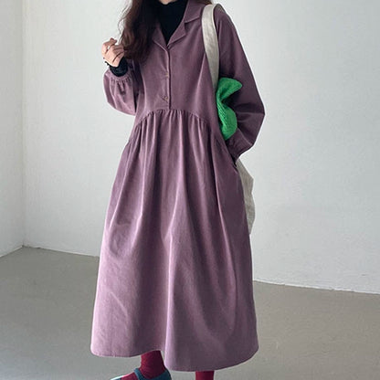 【24AW】【ワンピース】韓国風 chic レトロ 切り替えし シャーリング 長袖ワンピース