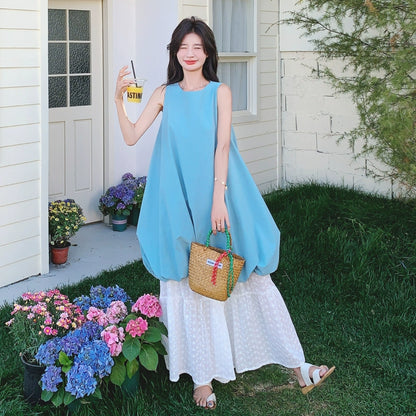 2点セット！【セットアップ】夏新作 優しげコーデ ノースリーブワンピース ＋ レースワイドパンツ 2点セット【JZシリーズ】