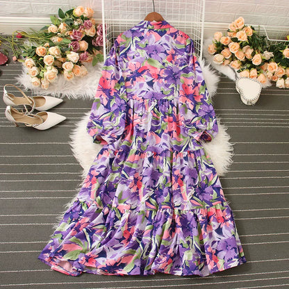 【ワンピース】🍁大きいサイズ レディース 春新作 長袖ワンピース 花柄 シャツワンピ 体型カバー ゆったり 着痩せ 効果あり【SHシリーズ】