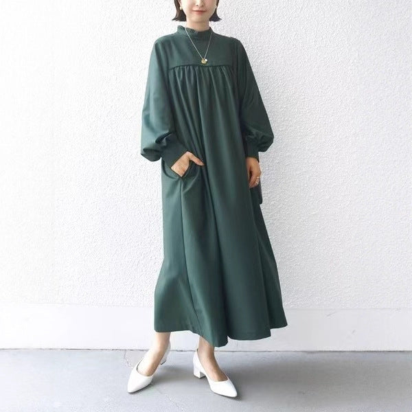 【ワンピース】切り替え メローフリル ギャザー ゆったり 長袖 ワンピース 【JZシリーズ】