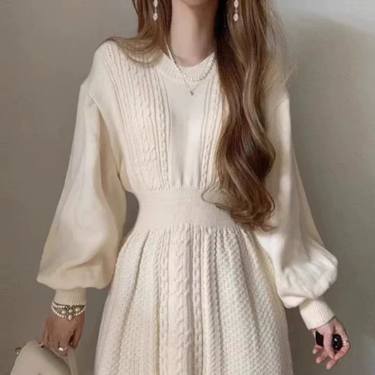 【60%OFF⭐️早い者勝ち】【ワンピース】韓国風 気質よい 着痩せ Vネック ニット生地 長袖ワンピース