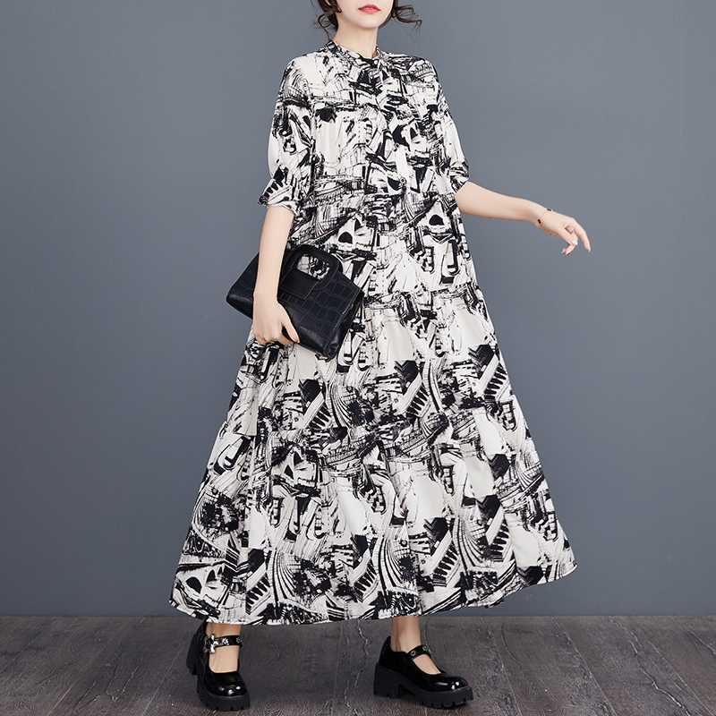 【ワンピース】春新作 大きいサイズ プリント 切替 ティアード長袖ワンピース ゆったり トレンド 花柄【SHシリーズ】