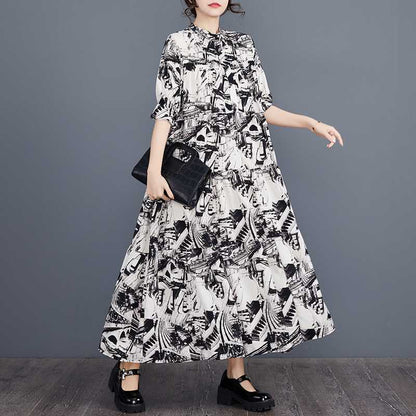 【ワンピース】春新作 大きいサイズ プリント 切替 ティアード長袖ワンピース ゆったり トレンド 花柄【SHシリーズ】