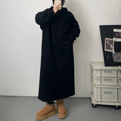 【24AW】【10～15日内発送】【ワンピース】韓国風 ゆったり プラスサイズ 裏起毛 フード付き 長袖ワンピース 【FCシリーズ】