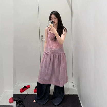 【ワンピース】韓国風CHIC スクエアネックキャミワンピース レディース フェミニン 夏ワンピース【SHシリーズ】