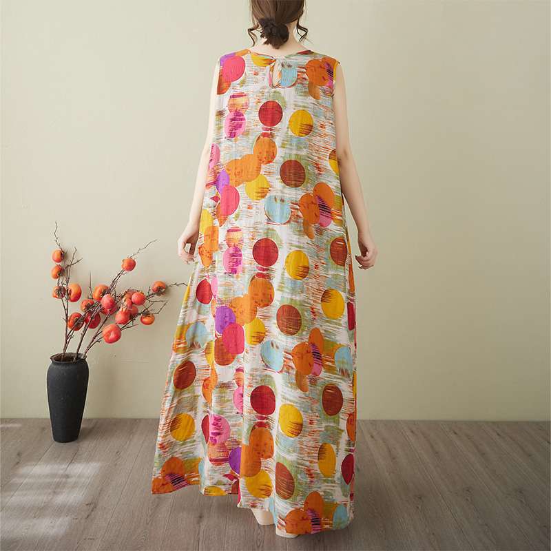 【ワンピース】夏 韓国風 大きいサイズ 綿麻Vネック ノースリーブワンピース【SHシリーズ】