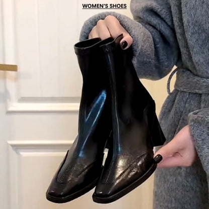 【シューズ】ショート 太めヒール 春 秋 冬 スリムブーツ  【JZシリーズ】