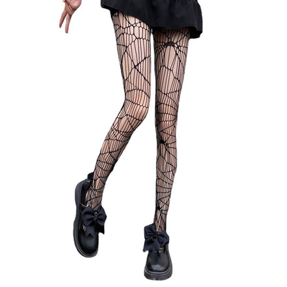 【ハロウィン】ダークスタイル 網タイツ JK風 インフルエンサー レディース ブラック 薄手 タイツ 透かし模様 柄タイツ