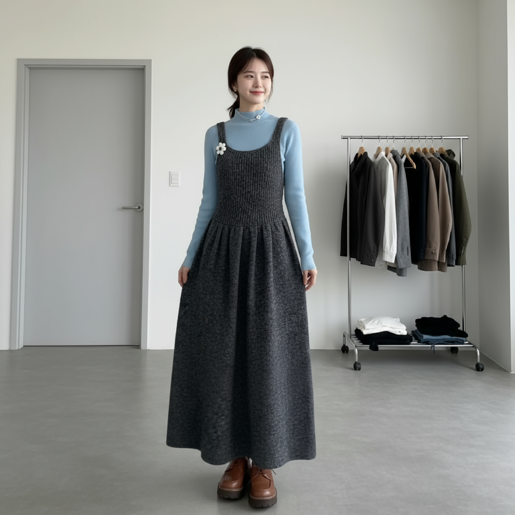 【セットアップ】初秋〜冬向け キュート セーター + ノースリーブワンピース 2点上下セット 【JZシリーズ】