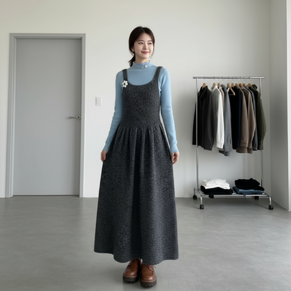 【セットアップ】初秋〜冬向け キュート セーター + ノースリーブワンピース 2点上下セット 【JZシリーズ】