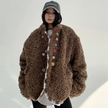 【アウター】春 秋 冬 アメリカンスタイル レトロ ラムウール  ボタン ダウンコート【FCシリーズ】