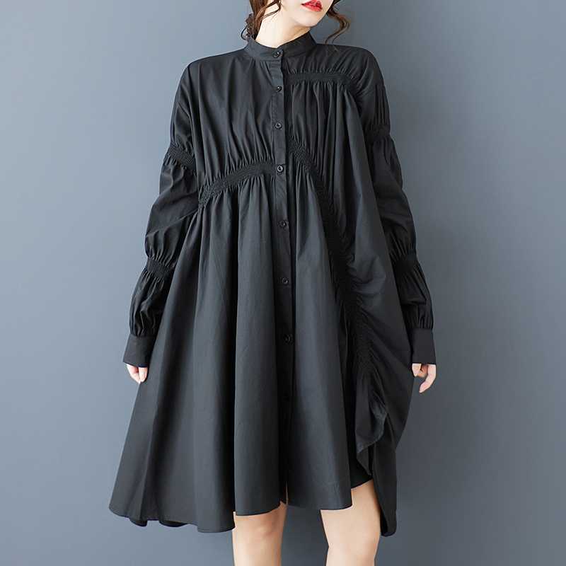 60%OFF⭐️期間限定【ワンピース】山本風 ギャザー パフスリーブ 不規則デザイン ゆったり 着痩せ 長袖シャツワンピース【AHシリーズ】