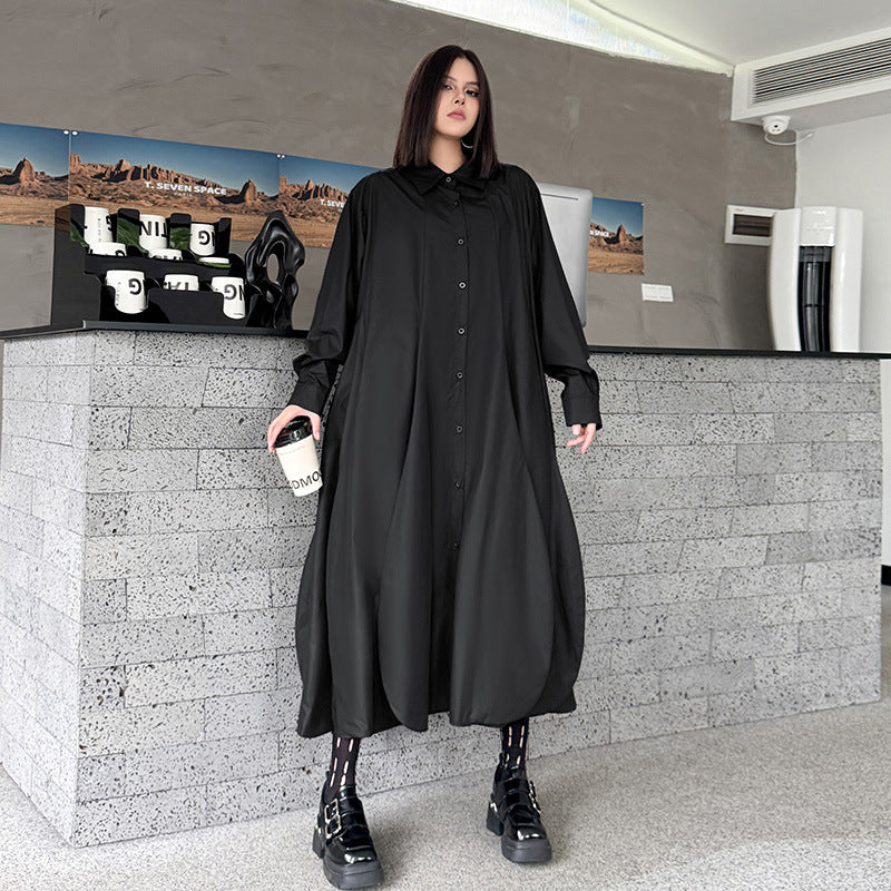 ワンピース】春 秋 冬 無地 裾アシンメトリー シャツワンピース 【AH