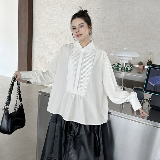 【60%OFF⭐️早い者勝ち】【トップス】プリーツ レース ポロ襟 ゆったり シャツ 【AHシリーズ】