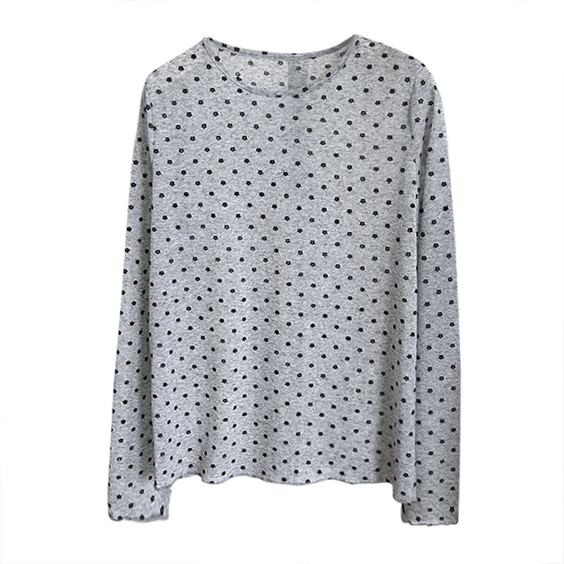【トップス】レトロ リラックス感のある ドット柄 長袖 Ｔシャツ 【JZシリーズ】
