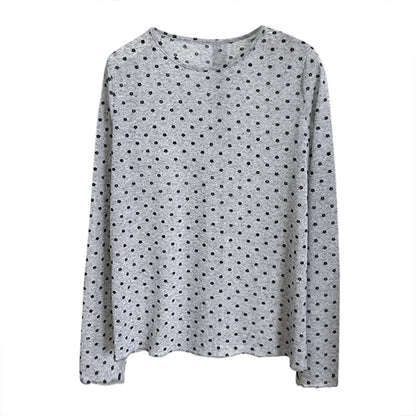 【トップス】レトロ リラックス感のある ドット柄 長袖 Ｔシャツ 【JZシリーズ】