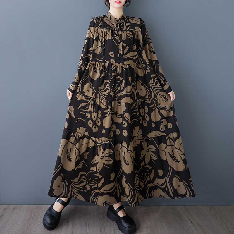 【ワンピース】春 秋 冬 プリント 花柄 フレアタイプ 長袖 ワンピース 【SHシリーズ】