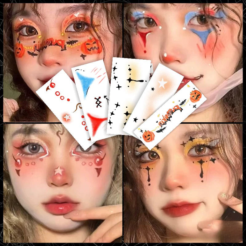 11種類【ハロウィン】ダークゴシック風 メイク用タトゥーシール ハロウィン 薔薇＆茨 フェイスステッカー ハートチーク風 メイクシール