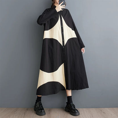 【ワンピース】大きいサイズ花柄シャツワンピース レディース 秋新作 長袖 襟付き 前開き ゆったり 体型カバー【SHシリーズ】