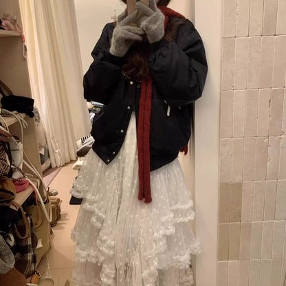 【60%OFF⭐️早い者勝ち】【ボトムス】やや透け感のある レース 切り替えし アシンメトリー チュール スカート【JZシリーズ】