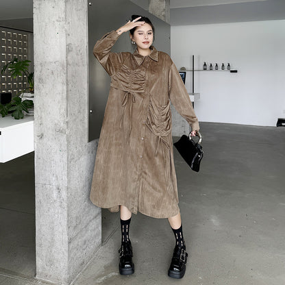 【ワンピース】フレンチレトロ 切替デザイン 大ポケット 長袖 ワンピース 秋新作 ゆったり 【JZシリーズ】